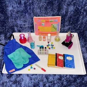 OUR GENERATION Science Experiment Kit with Blue Apron & accessories.
